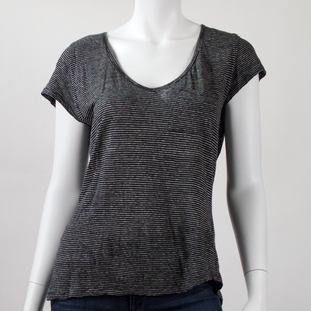 Lynnea Linen Tee in Black w/ White Stripe